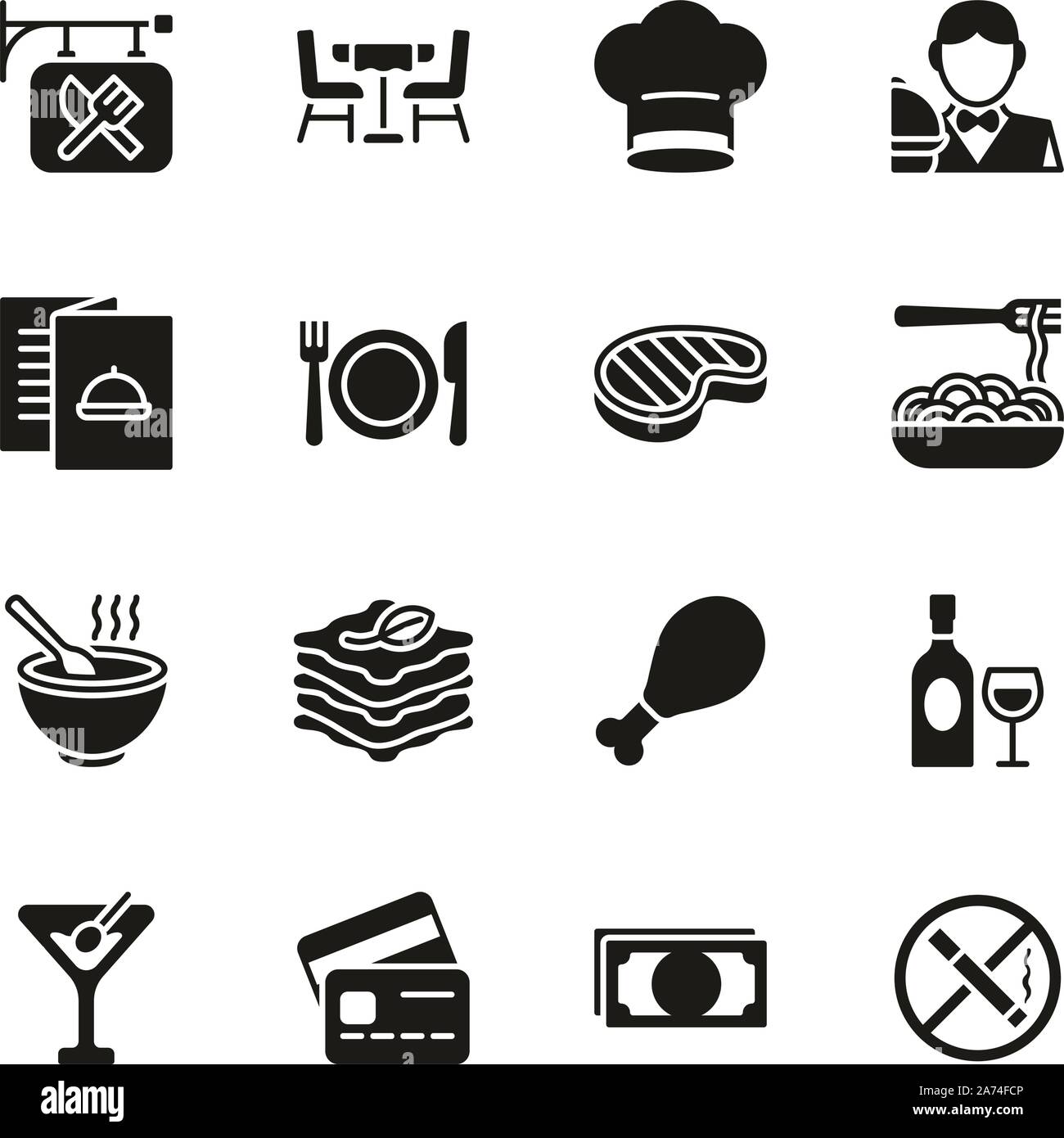 Restaurant Icons Black & White Set Stock Vector