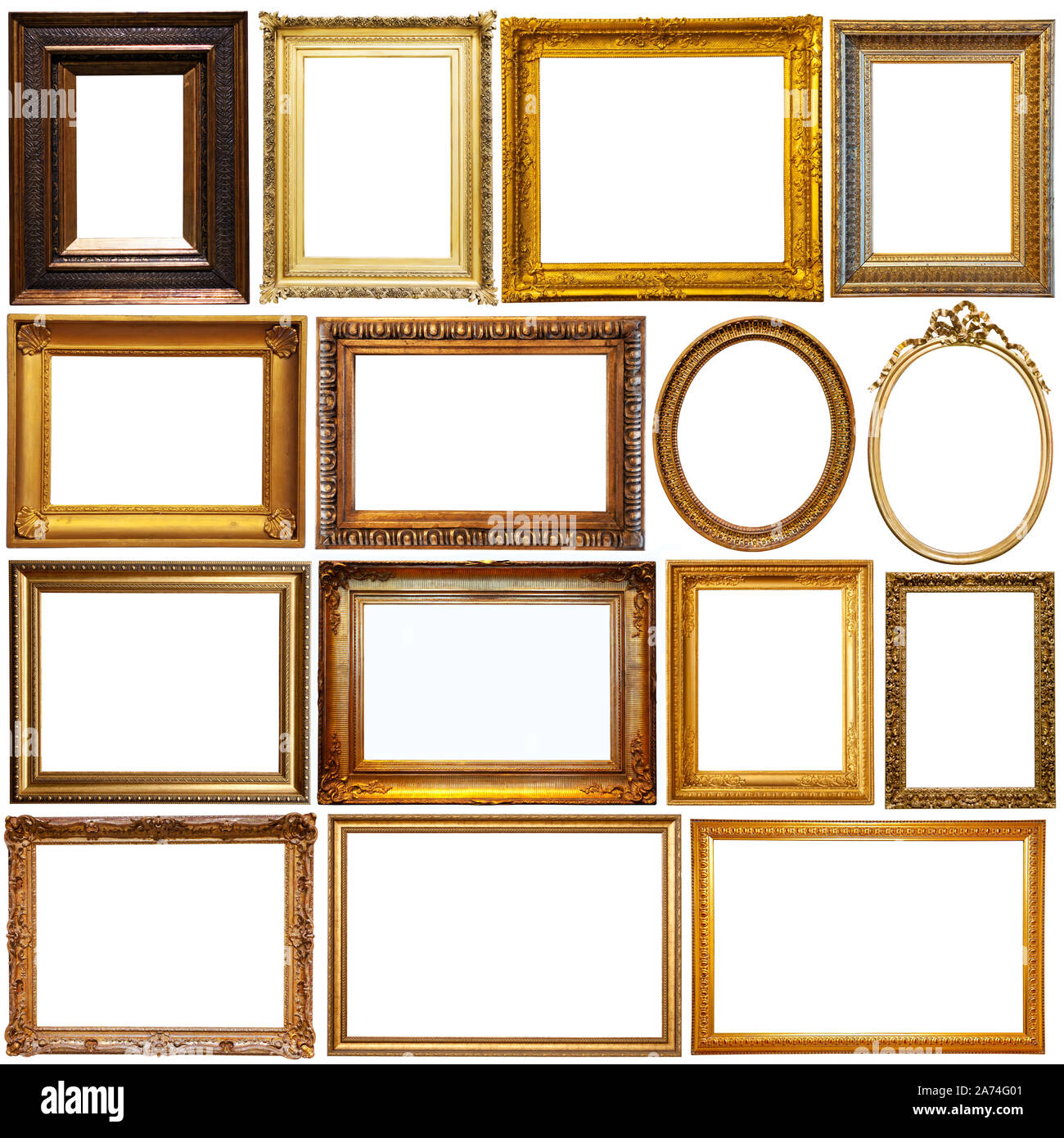 Collection of luxury gold picture frames isolated on white background ...