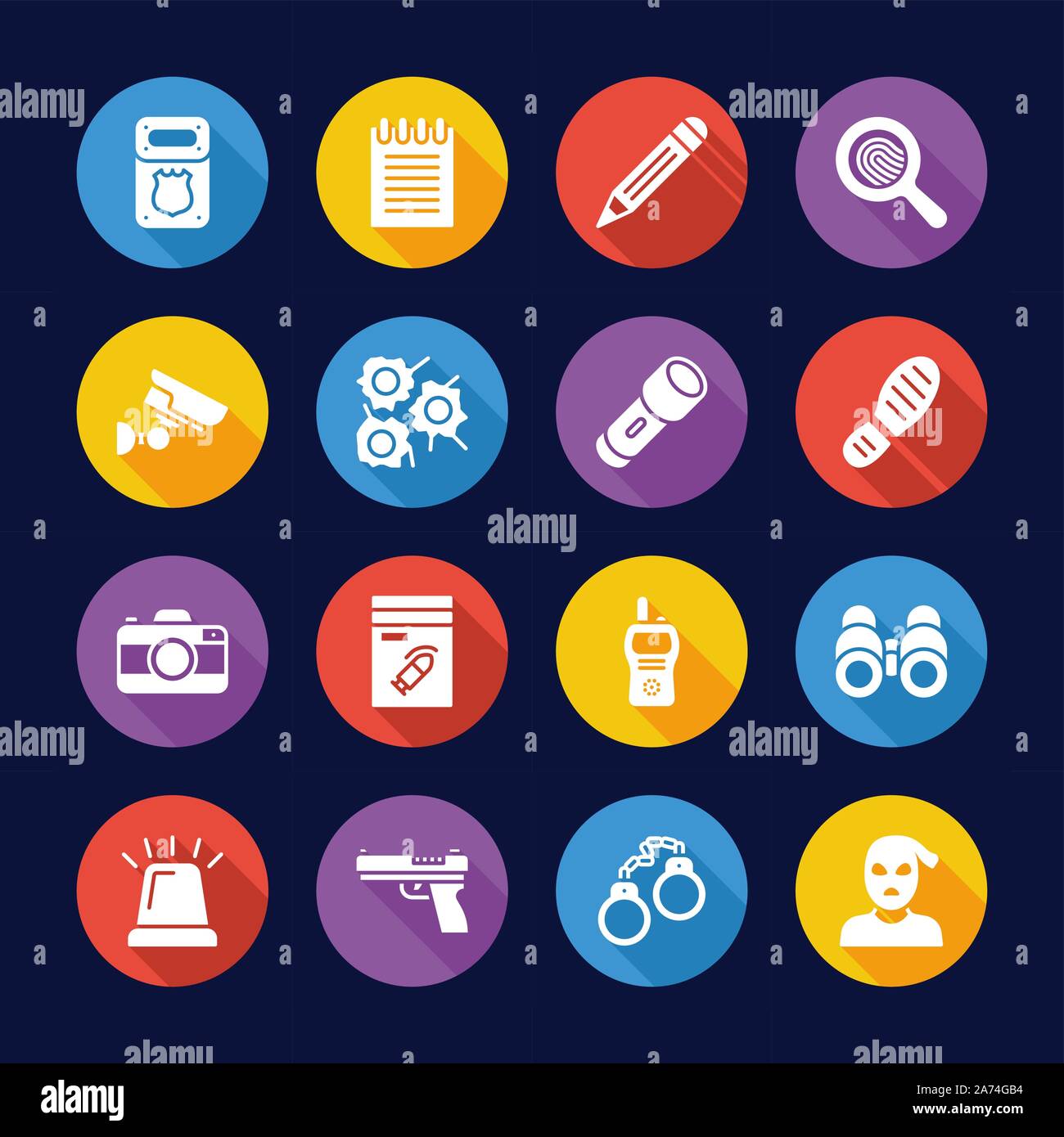 Police Detective Icons Flat Design Circle Set Stock Vector