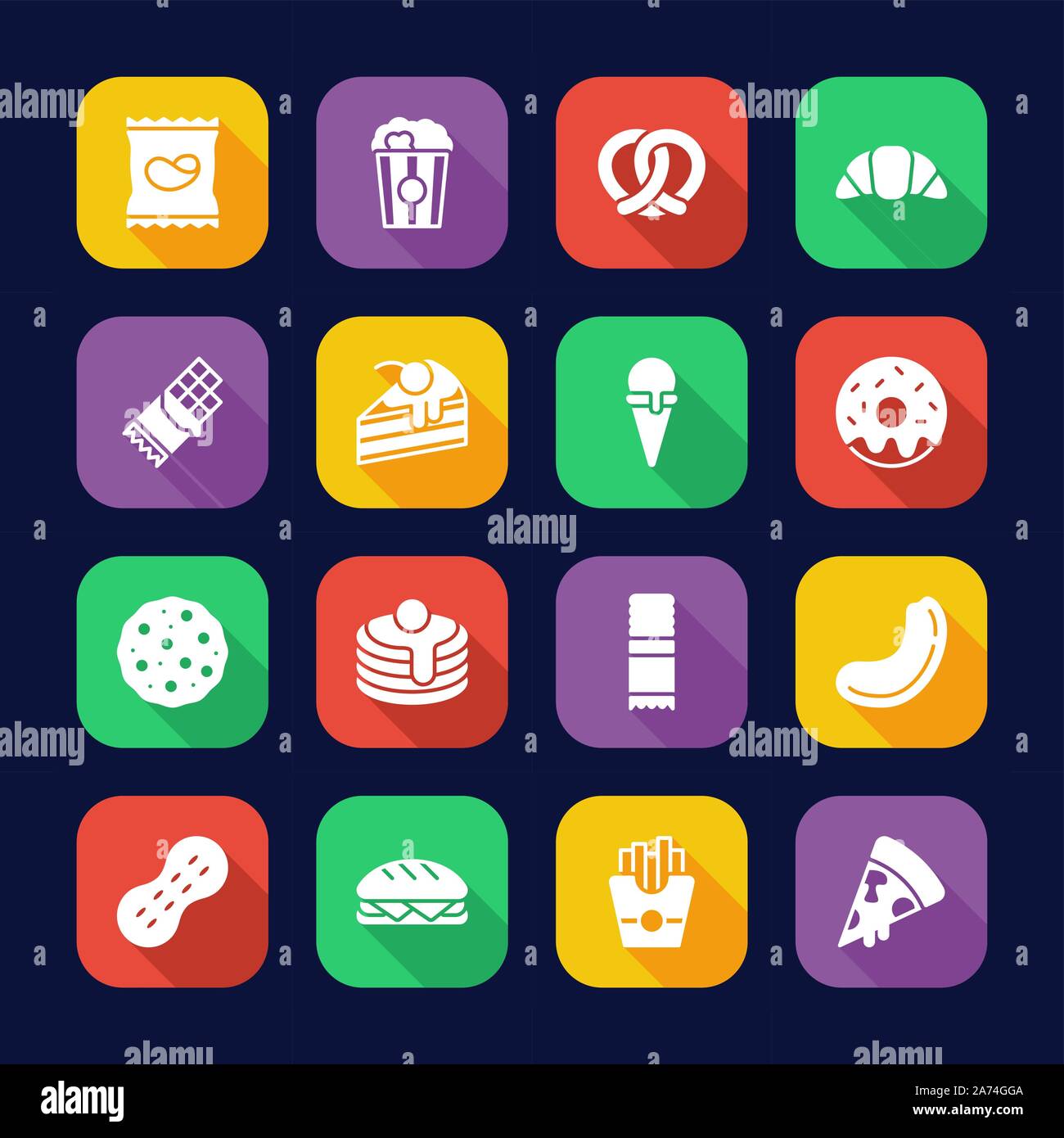 Snack Or Junk Food Icons Flat Design Set Stock Vector Image & Art - Alamy