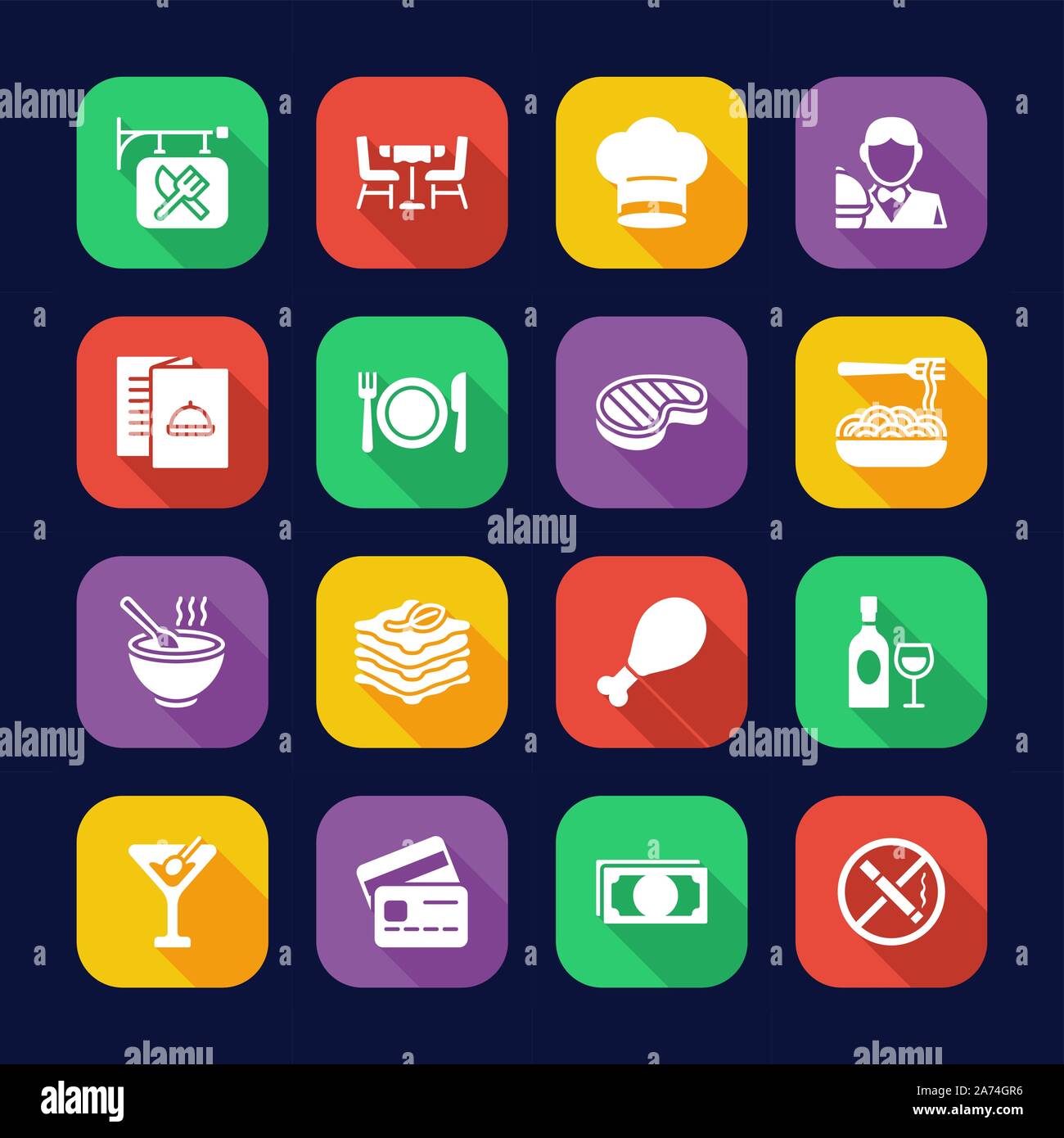 Restaurant Icons Flat Design Set Stock Vector