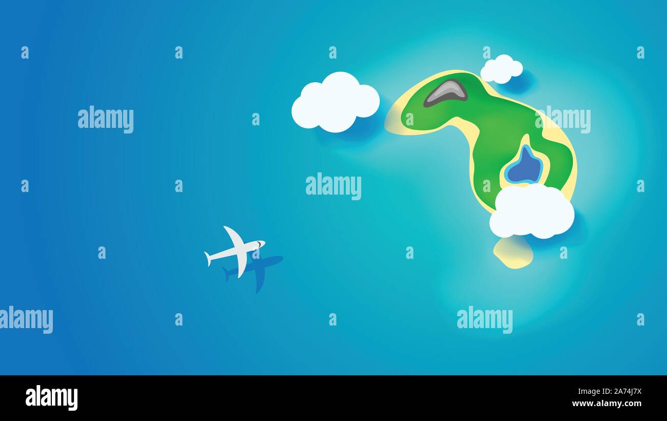 island with airplane Stock Vector