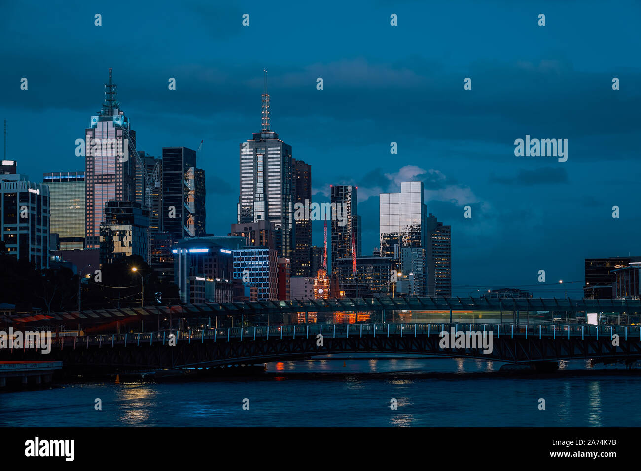 Beautiful blue hour view of the Melbourne CBD , Australia . Stock Photo
