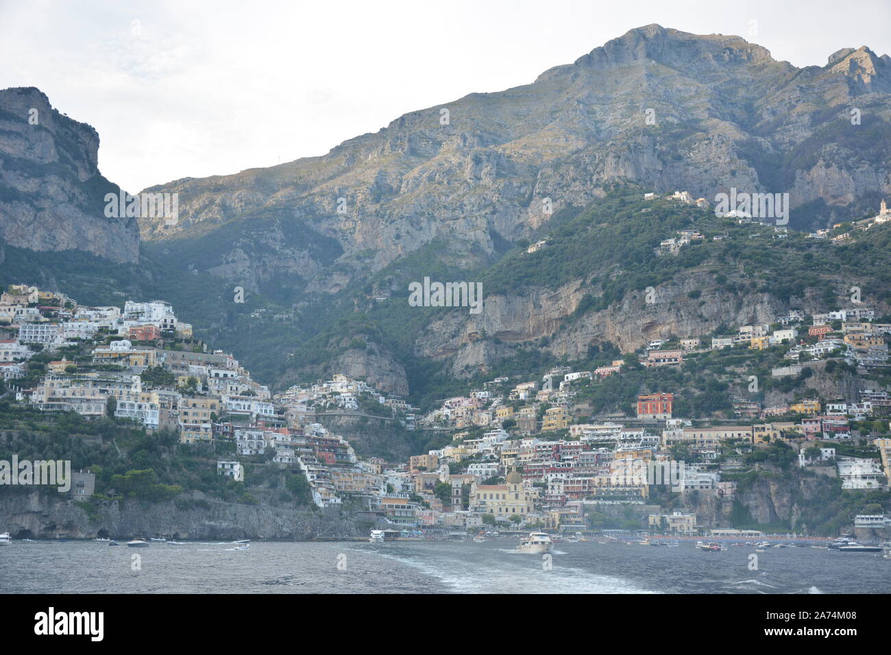 POSITANO, ITALY - AUGUST 23, 2018: The view of Positano Beach and the ...
