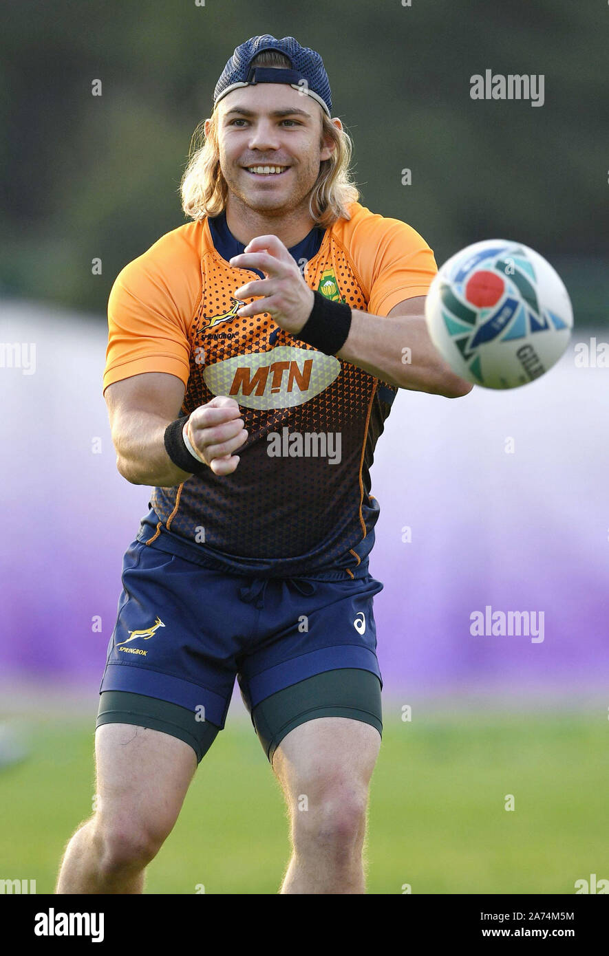 South Africa's Faf De Klerk trains in Urayasu, near Tokyo, on Oct. 30 ...