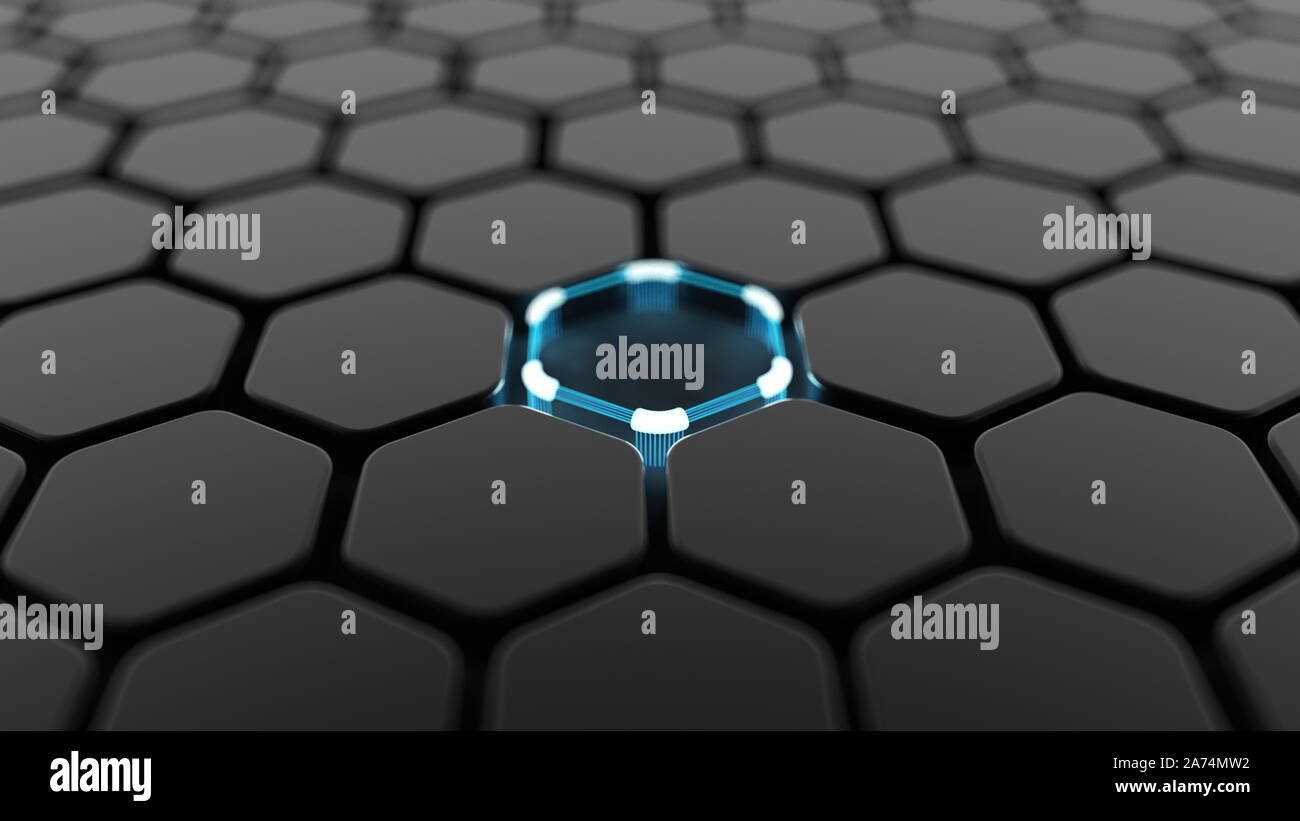 Black abstract background with hexagons and glow. 3d rendering, 3d ...