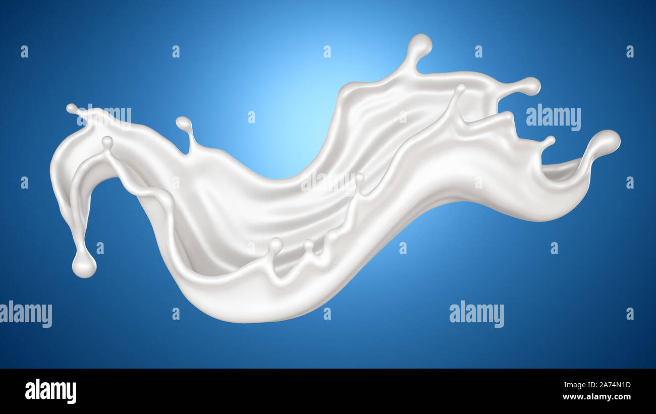 A splash of milk on a blue background. 3d rendering, 3d illustration ...