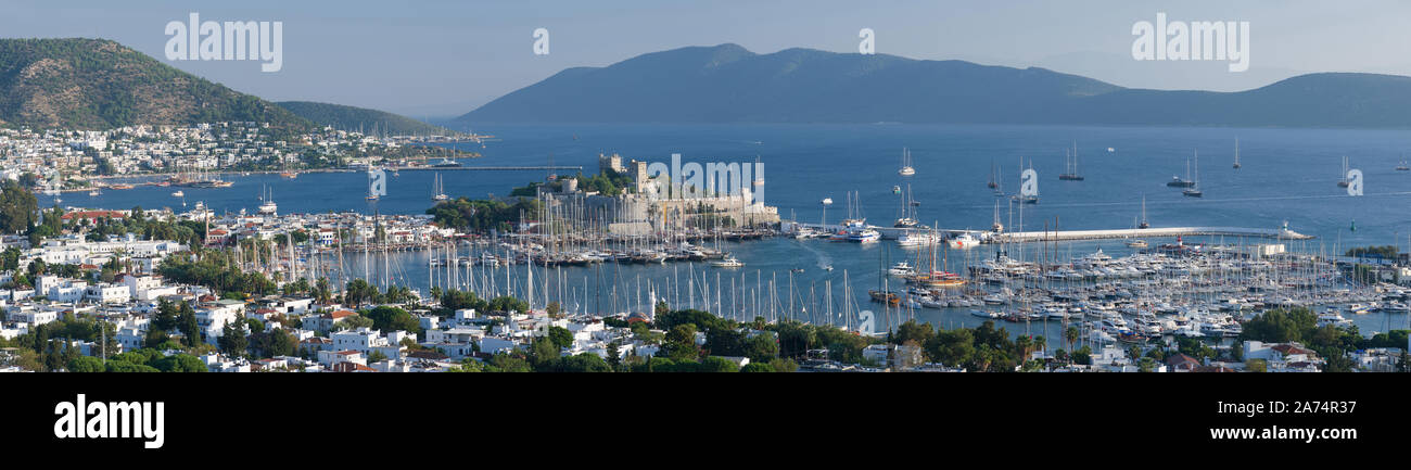 Panoramic view of Bodrum district from hill, Mugla, Turkey Stock Photo