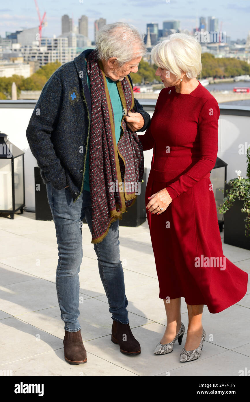 Ian McKellen (left) and Helen Mirren attending The Good Liar Photocall ...