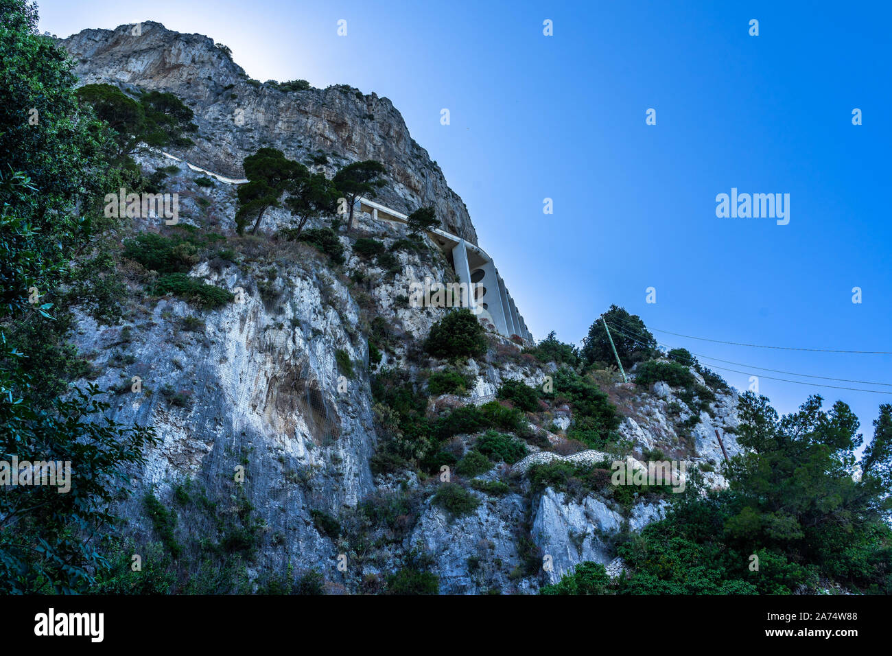 Phoenician Steps (Scala Fenicia) is steep stone stairway that unites Capri with Anacapri, Campania, Italy Stock Photo
