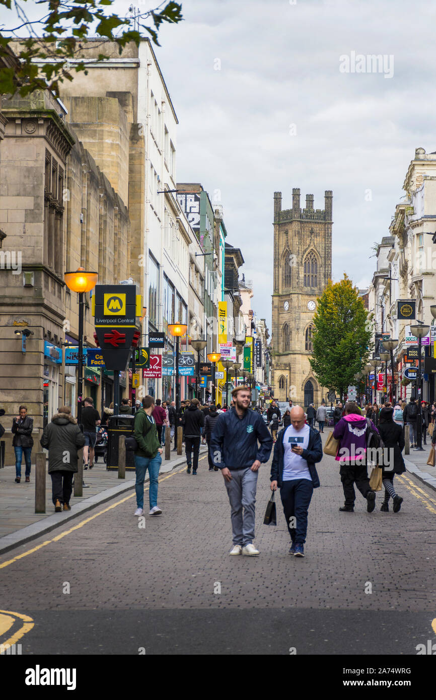 Bold Street, Liverpool, UK. Shoppers in the busy city centre retail district. Stock Photo