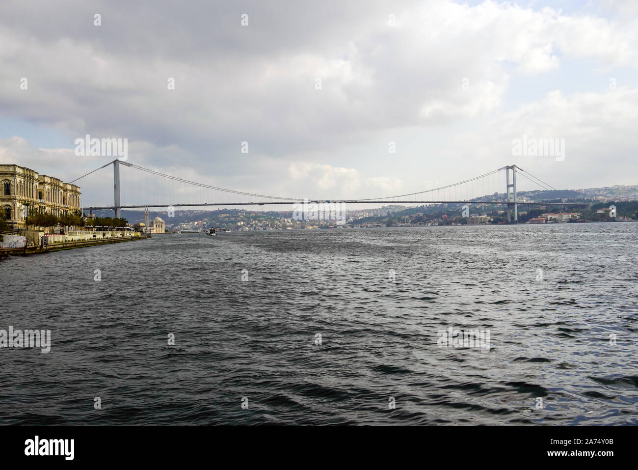 Famous Bosphorus Bridge or First Bosphorus Bridge connecting Europe and ...