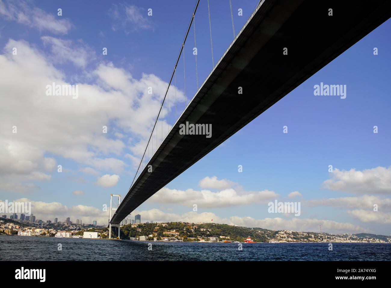 Famous Bosphorus Bridge or First Bosphorus Bridge connecting Asia and Europe. Istanbul, Turkey