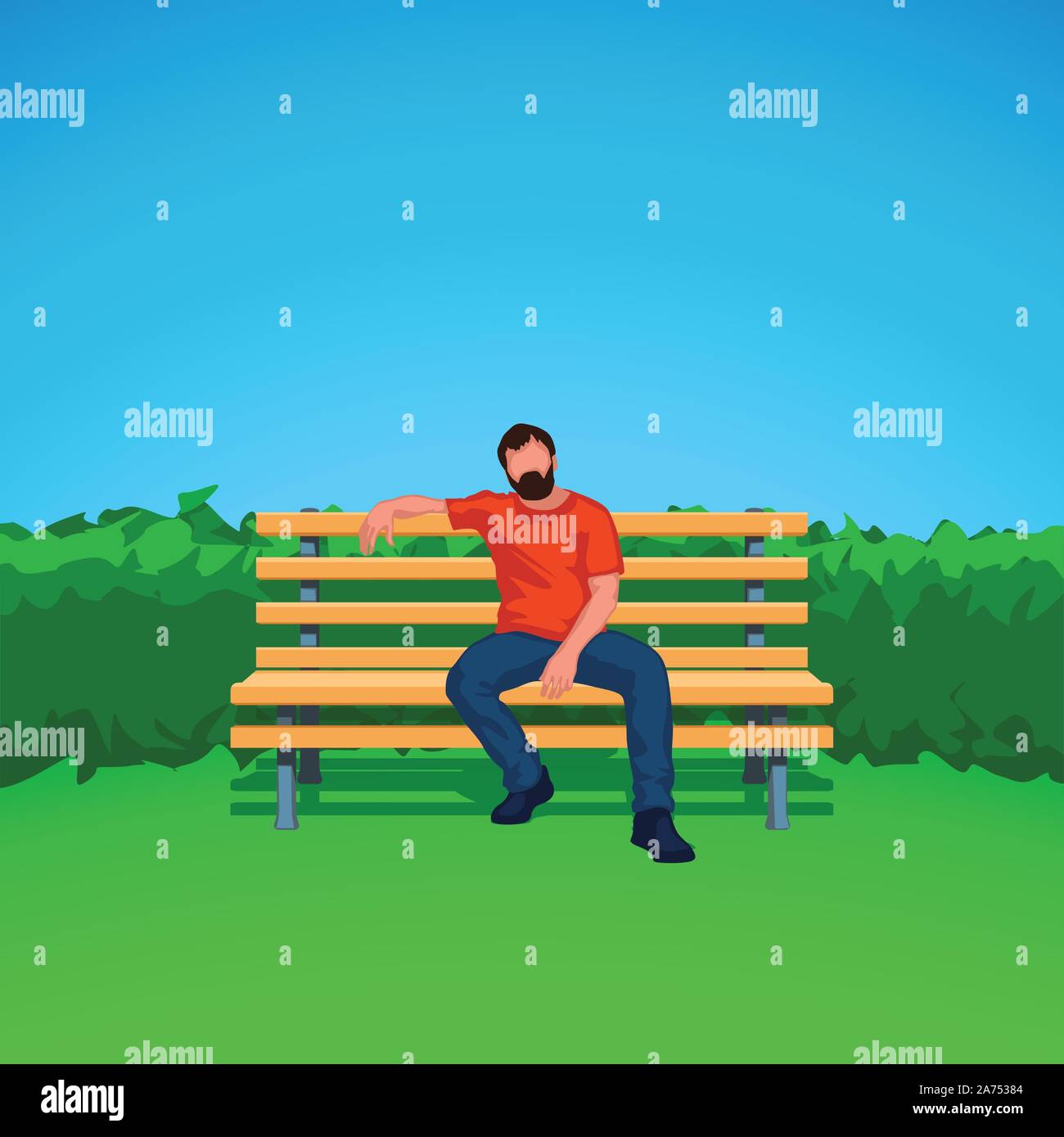 male silhouette on bench Stock Vector