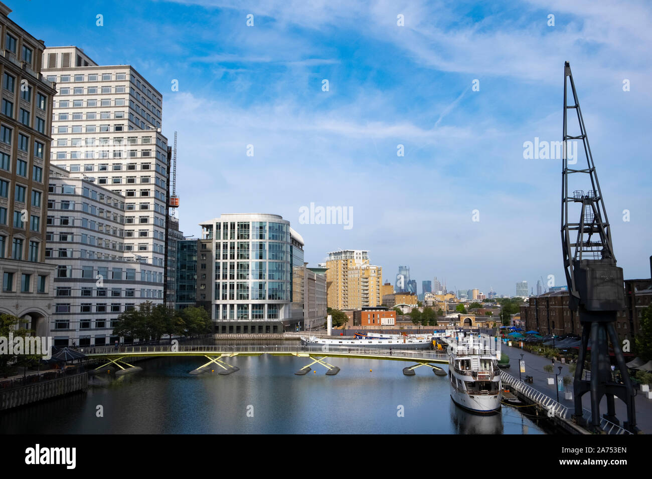 Canary Wharf, London, United Kingdom 2nd August 2019: West India Quay ...