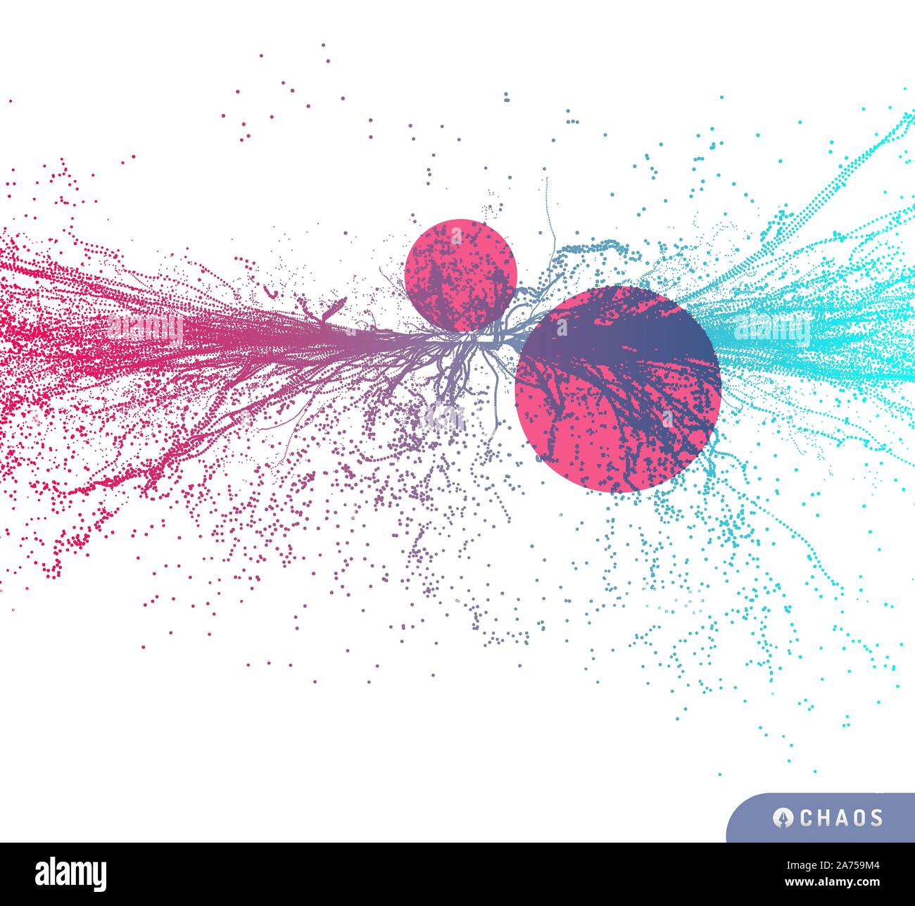 Data Points Exploding Point explode. Array with dynamic emitted particles. 3d technology ...