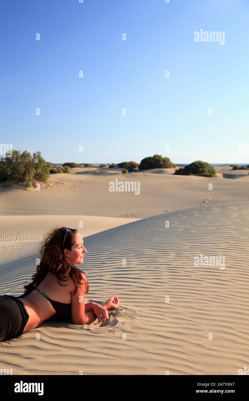 Canary Islands, Gran Canaria, Playa del Ingles, Maspalomas Sand Dunes National Park Stock Photo