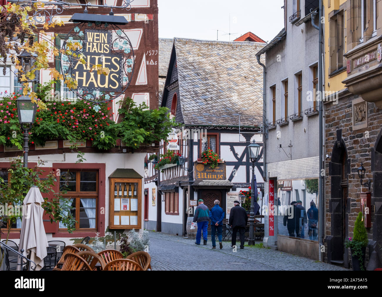 Medieval houses in centre of Bacharach, Rhineland, Germany Stock Photo