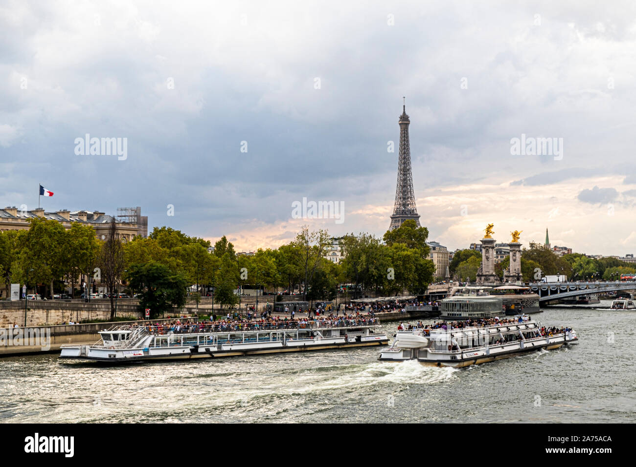 Views of the Tour Eiffel in Paris, France. One of the most iconic tourist destinations of the world Stock Photo