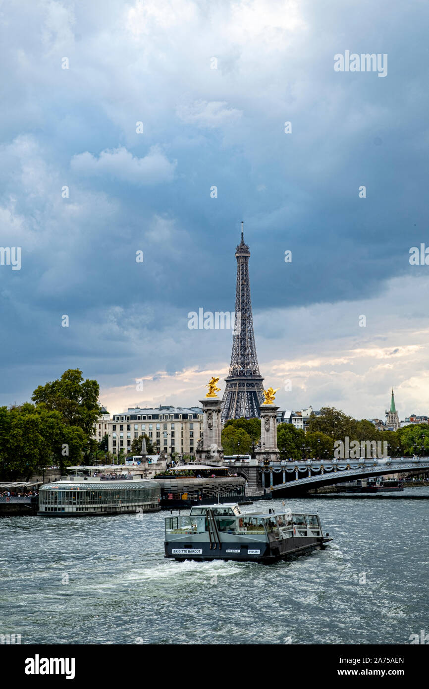 Views of the Tour Eiffel in Paris, France. One of the most iconic tourist destinations of the world Stock Photo