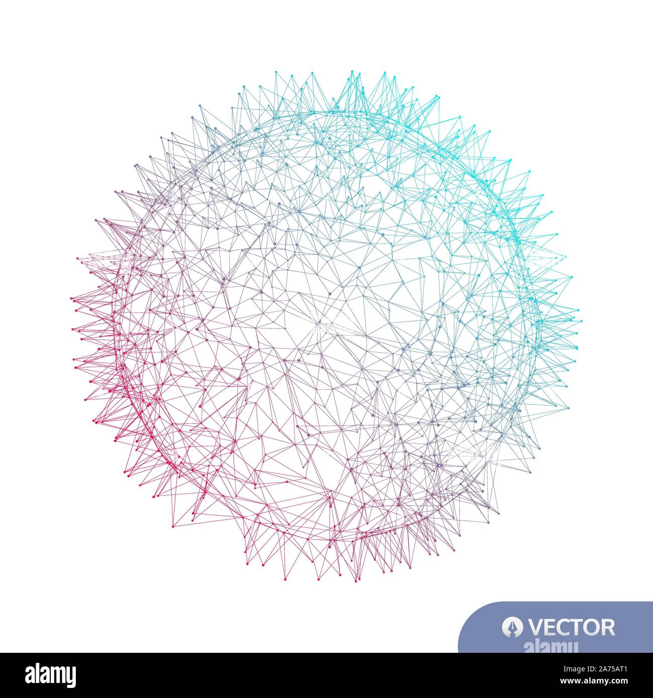 Sphere with connected lines and dots. Global digital connections. Wireframe illustration. Abstract 3d grid design. Technology style. Stock Vector