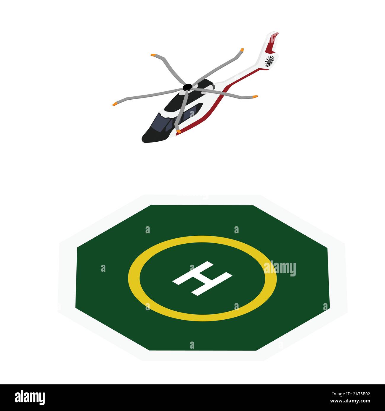 Commercial helicopter landing helipad zone isometric view isolated white background. Stock Vector