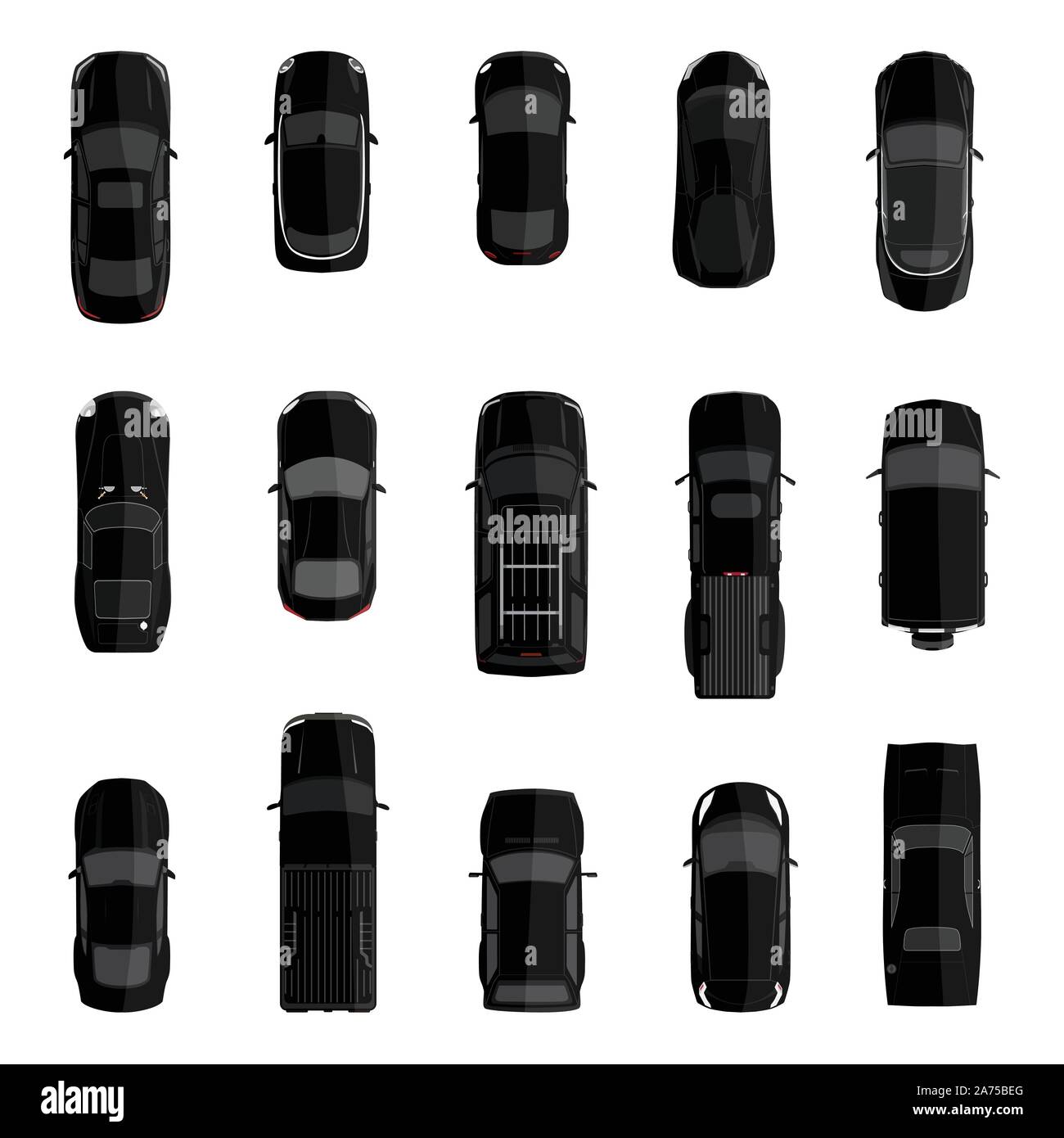 Vector illustration big icon set, collection black cars top view. Sport ...