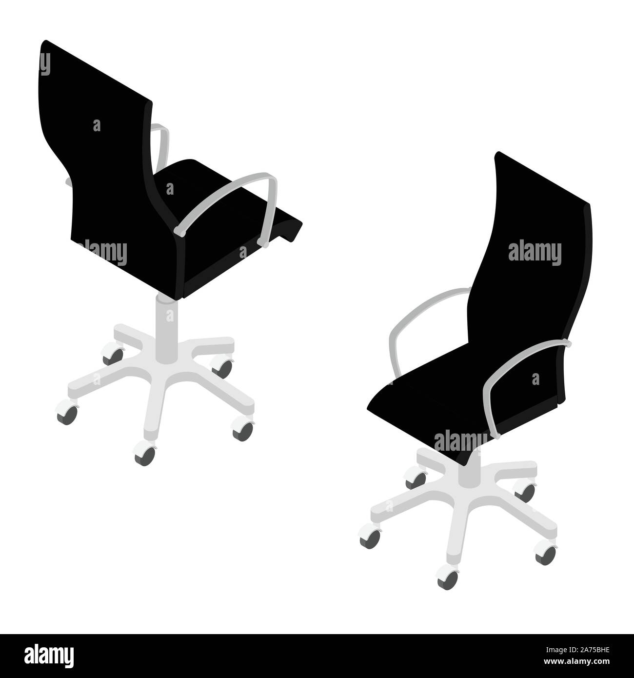 Modern black office chair isolated on white background isometric view