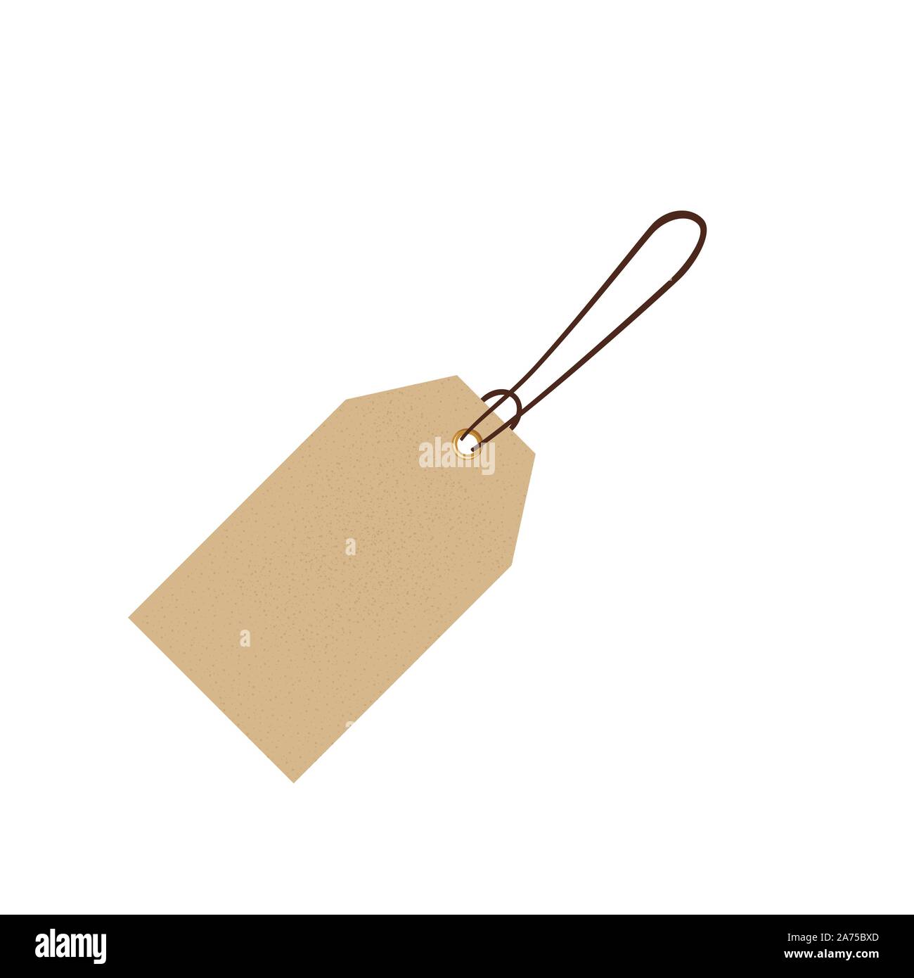 Blank gift box tag or sale shopping label with rope. Brown paper kraft