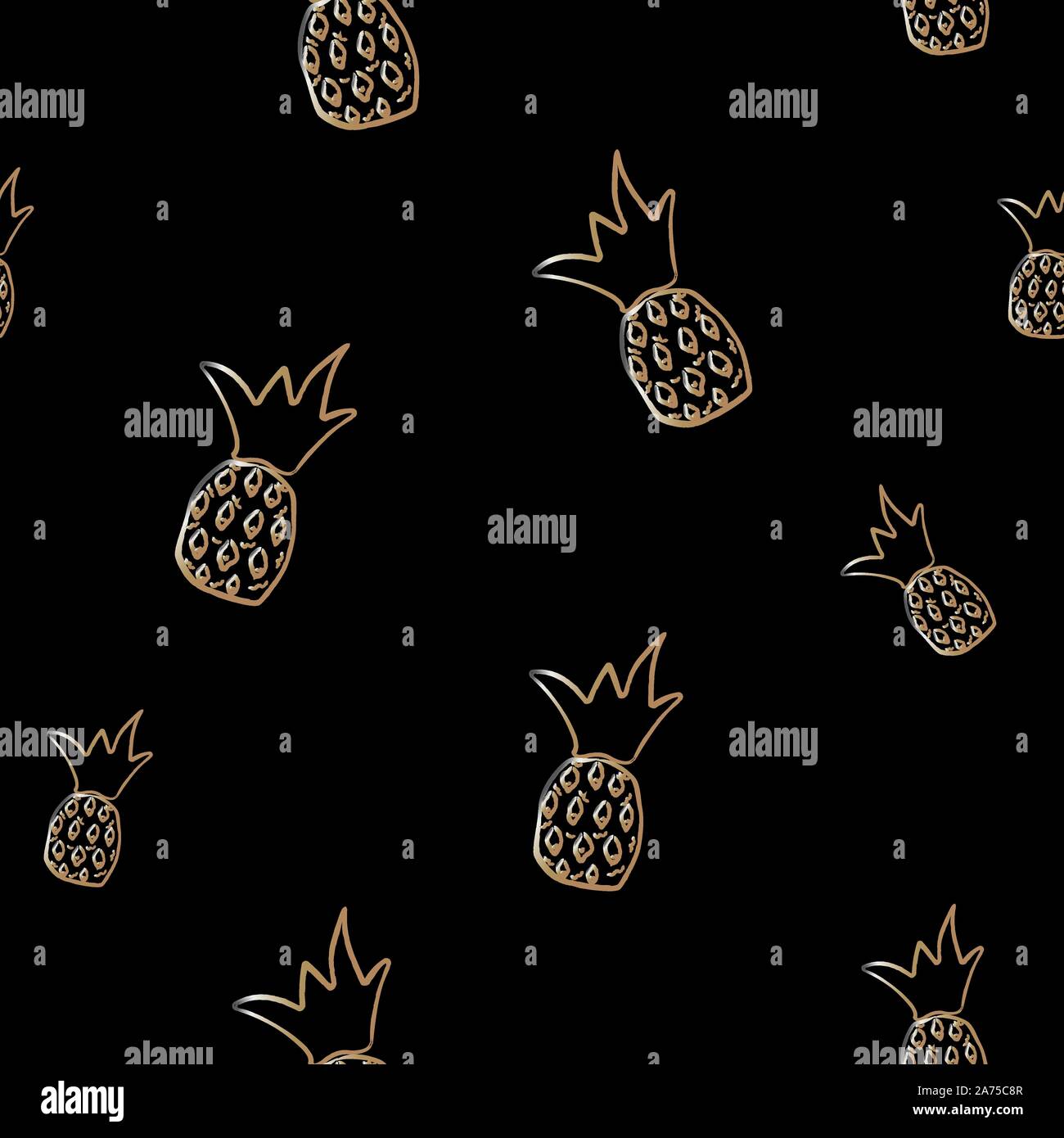 Seamless golden pineapple pattern on dark background. Repeating exotic ...