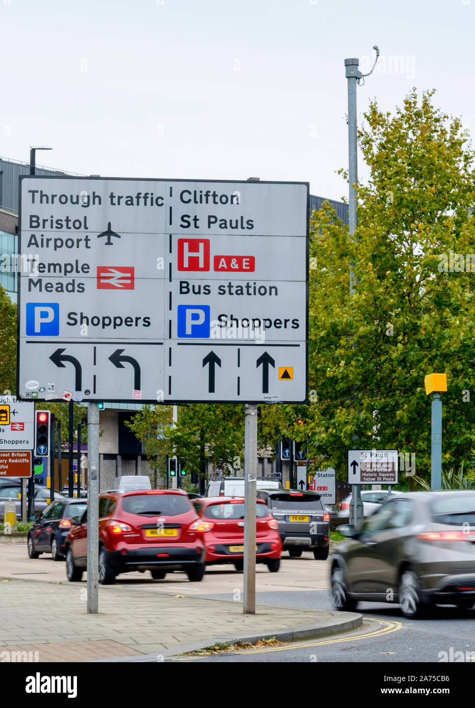 Traffic congestion in Bristol city centre. Emissions from Petrol and Diesel Cars contribute to