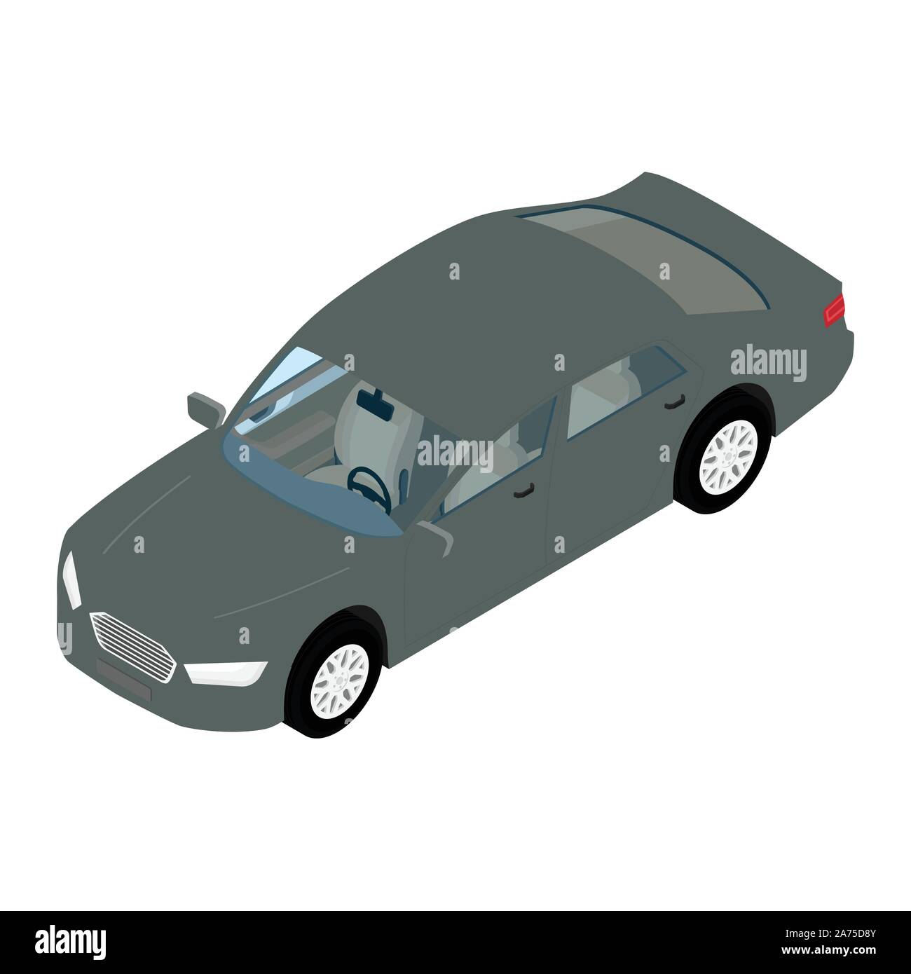 Isometric high quality city transport car icon grey sedan. For ...