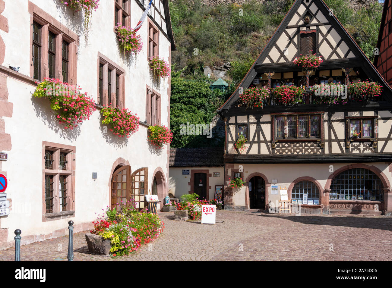 Old half timbered houses and buidlings in the medieval town of Kayserberg  Alsace France Stock Photo