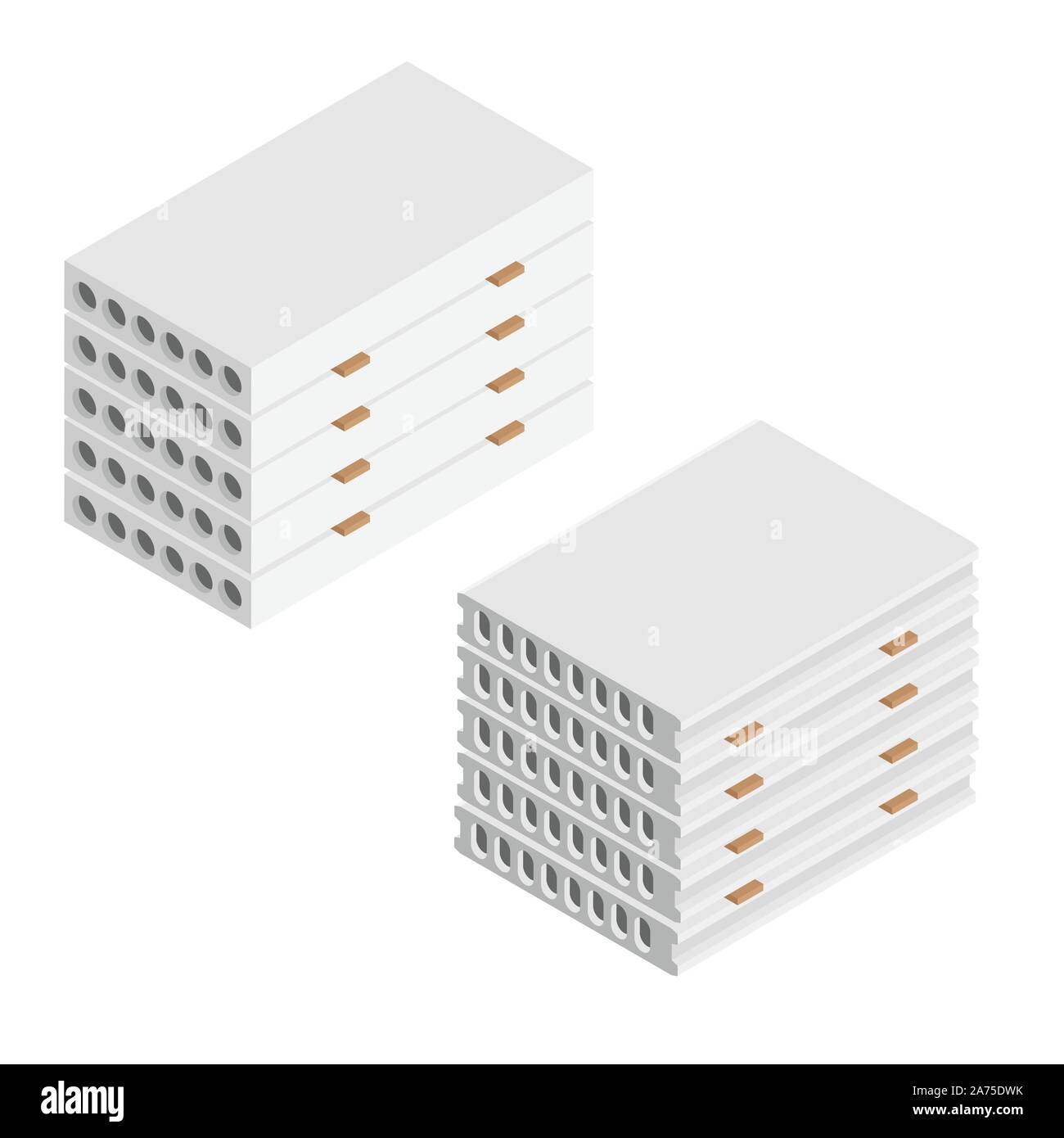 Stack of precast concrete solid blocks isometric view isolated on white background Stock Vector