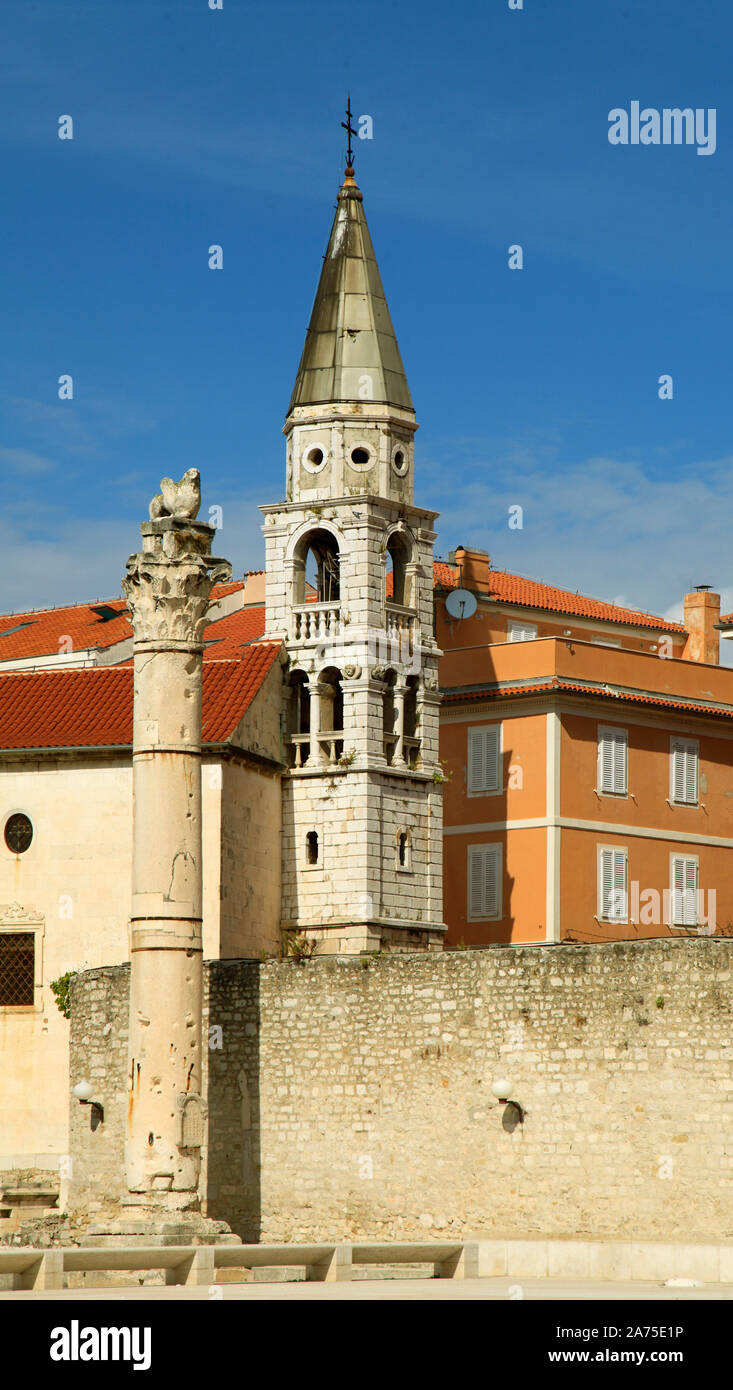 Croatia, Zadar, Pillar  of shame, St Elias Church, Stock Photo