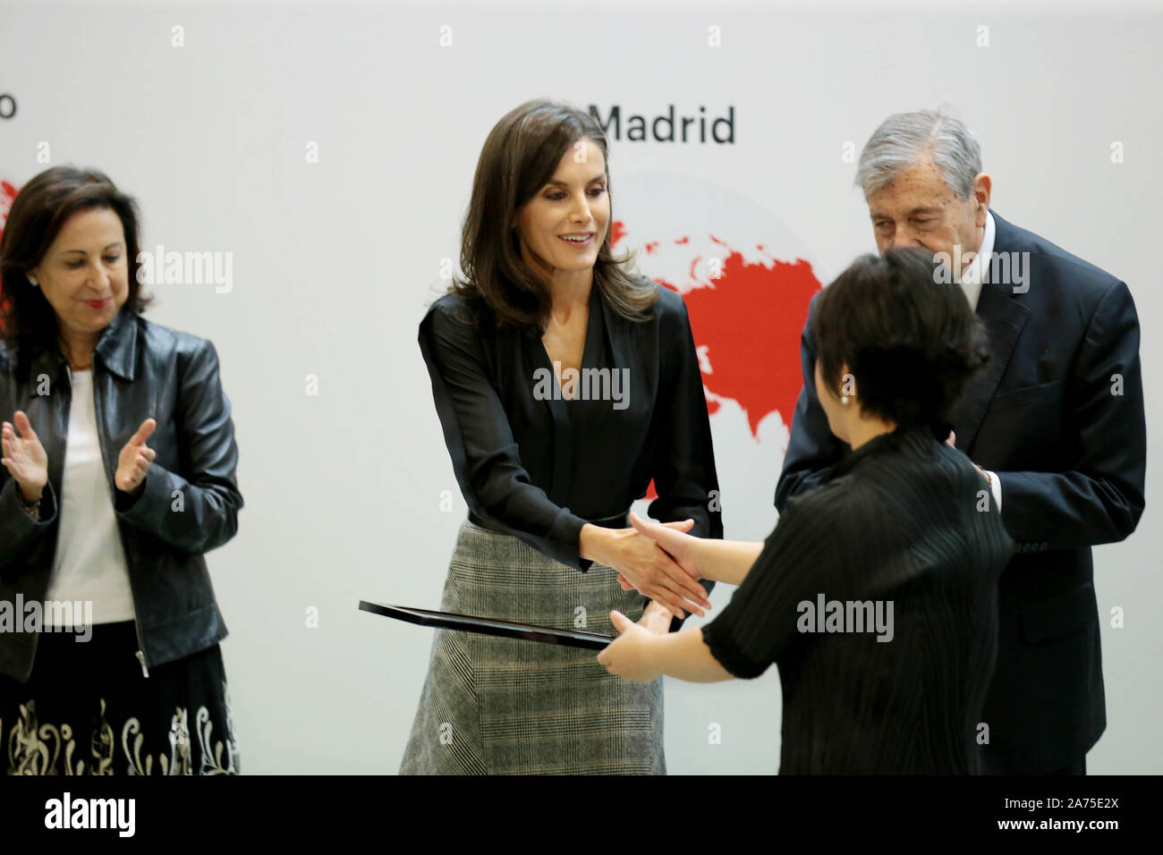 Madrid, Spain; 30/10/2019.- Queen Letizia presides over the delivery of the International Friendship Award (IFA), seven Chinese and African entrepreneurs recognize their contribution to investment and job creation in their countries and abroad. The Winners are Li Ka Shing, president of CK Hutchison Holdings; Hong Tianzhu, president and CEO of Texhong Textile Group Limited; Liling Qi, president of Puente China España and La Roca Golf Resort; Lidan Qi, general director of Puente China España; and Chen Xi, president of Sanquan Food Co. Ltd. In addition, the trajectory of the president of the Firs Stock Photo
