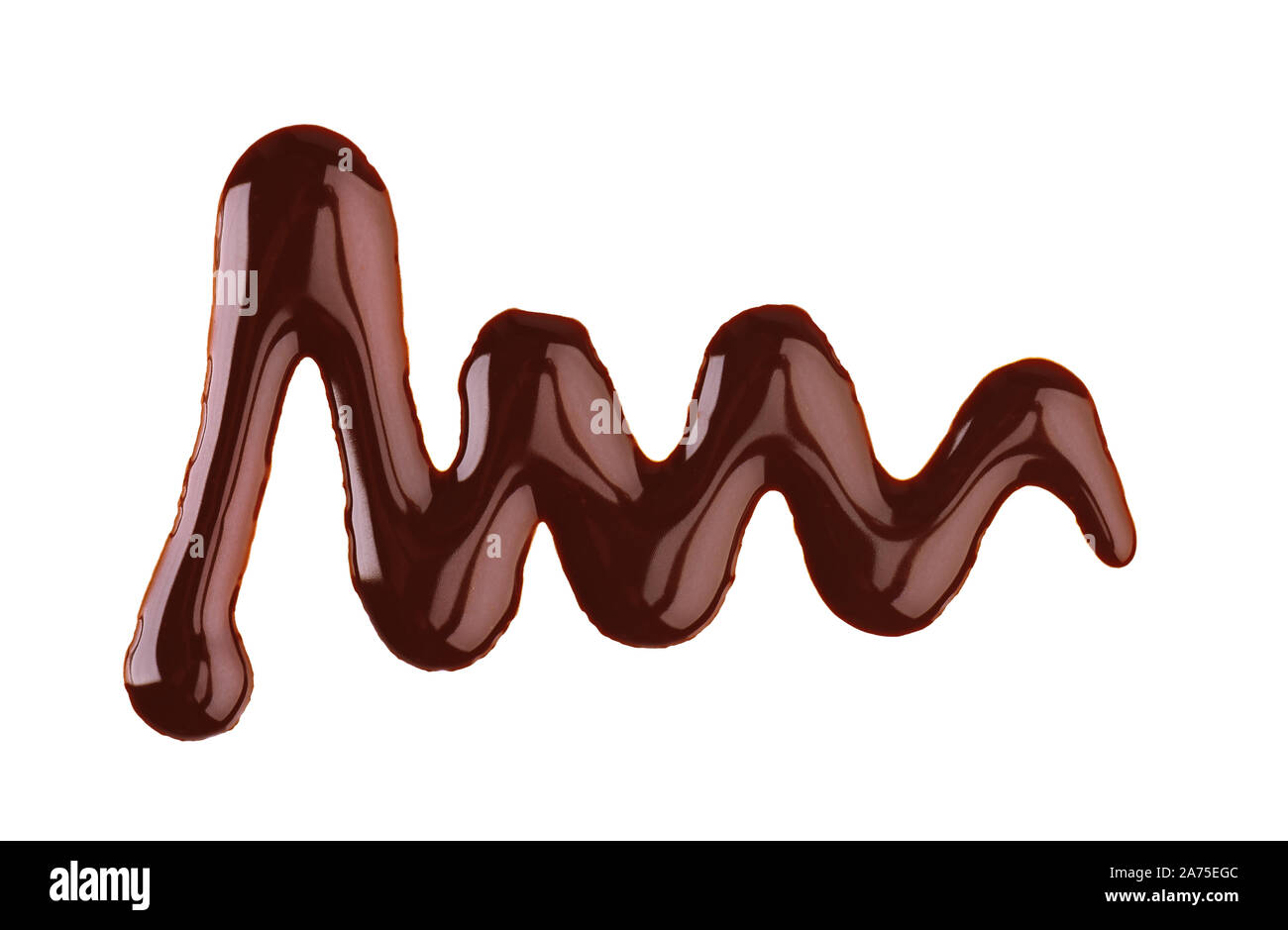 Chocolate syrup drizzle isolated on white background. Splashes of sweet