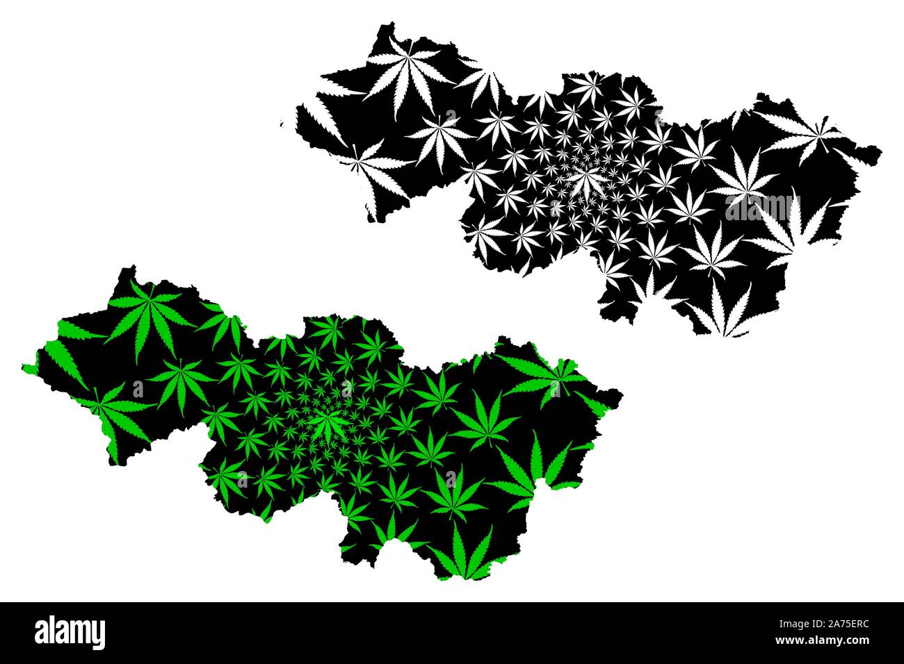 Cao Bang Province (Socialist Republic of Vietnam, Subdivisions of Vietnam) map is designed cannabis leaf green and black, Tinh Cao Bang map made of ma Stock Vector