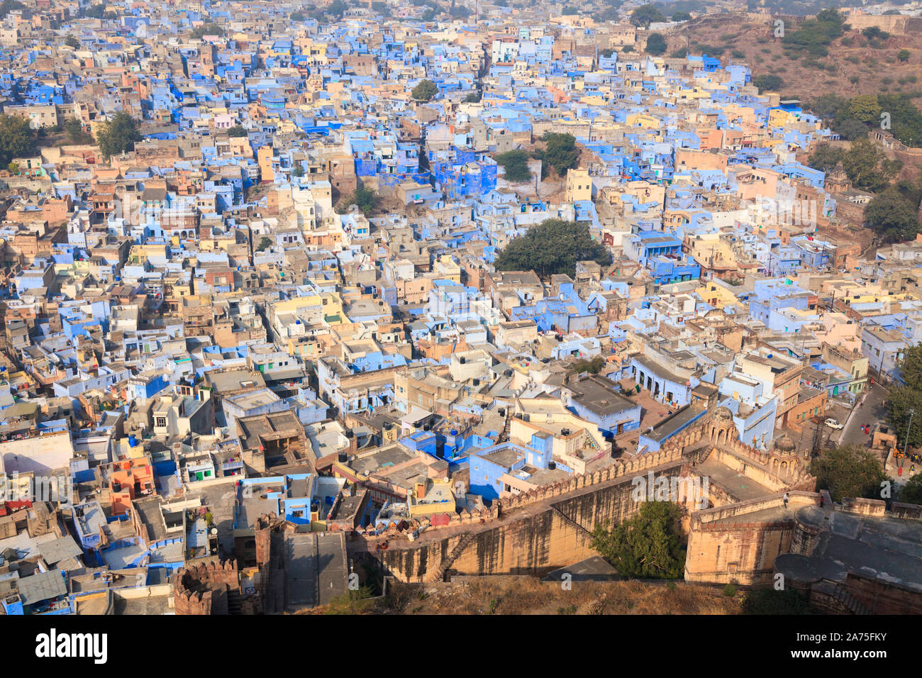 India, Rajasthan, Jodhpur, view of Old Town from Mehrangarh Fort Stock Photo
