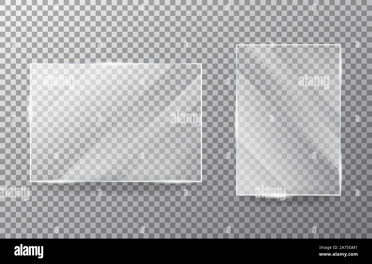 Collection of Realistic Glass plates on transparent background. Acrylic