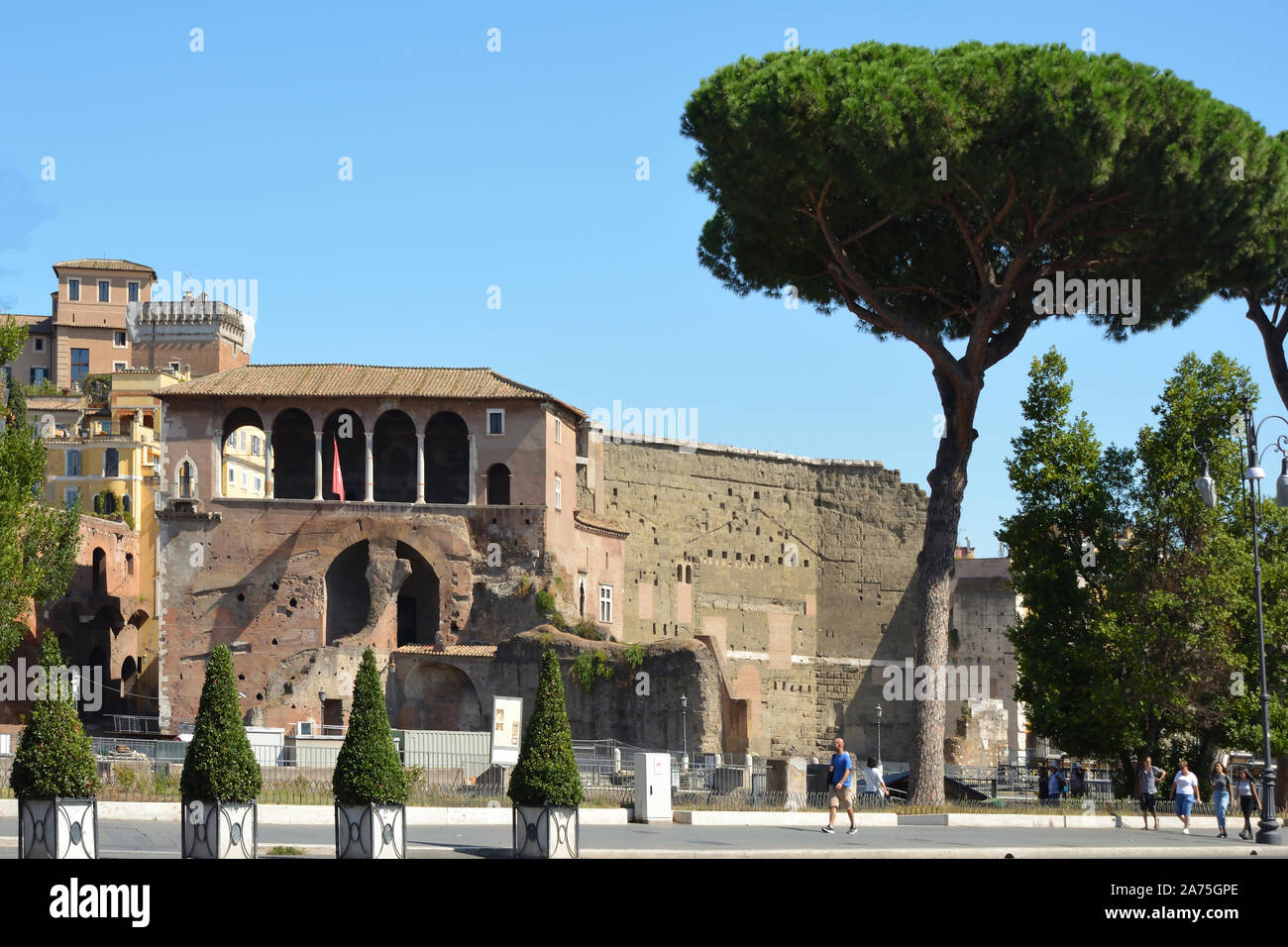Imperial Way Rome Buildings of ancient Rome at the street Via dei fori imperiali in the ...