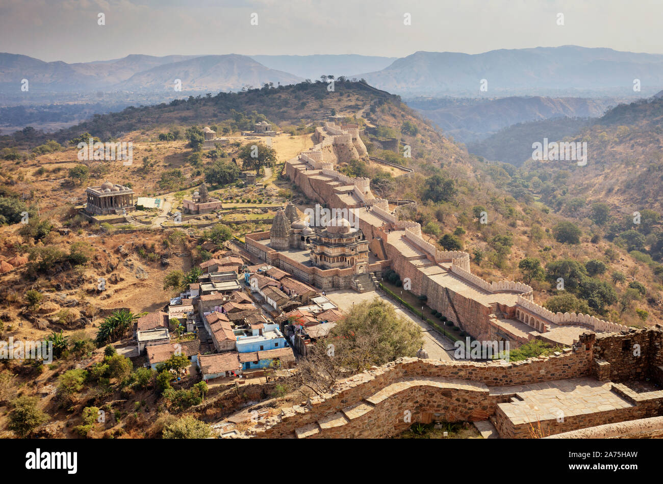 India, Rajasthan, Kumbhalghar Fortress (second longest wall in the world) Stock Photo
