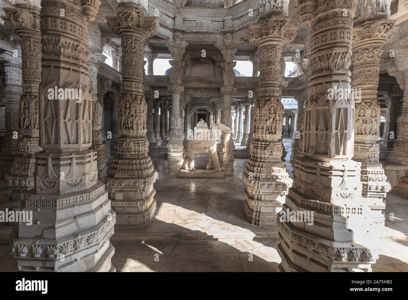 India, Rajasthan, Ranakpur Jain Temple Stock Photo