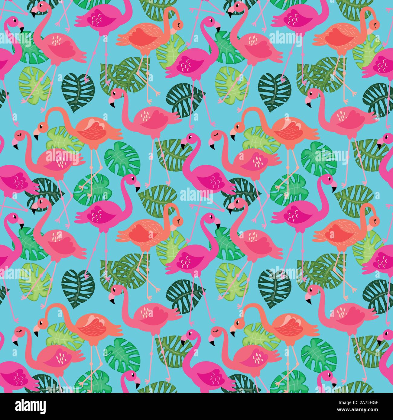 Seamless Vector Pattern with Flamingos and Other Summer Themed Elements Stock Vector