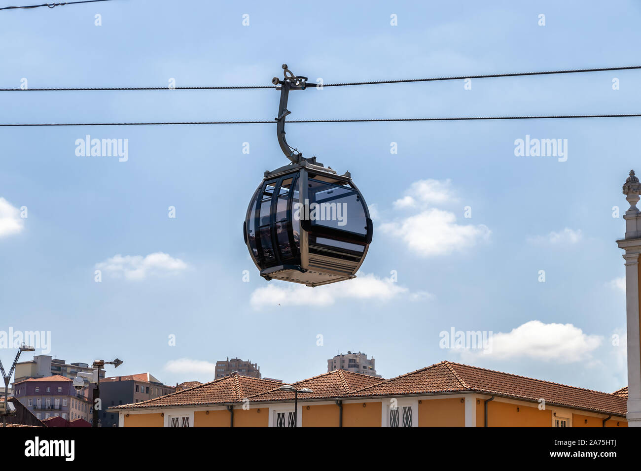 Gondola of the cable car in the city Vila Nova de Gaia.Teleferico de Gaia Stock Photo