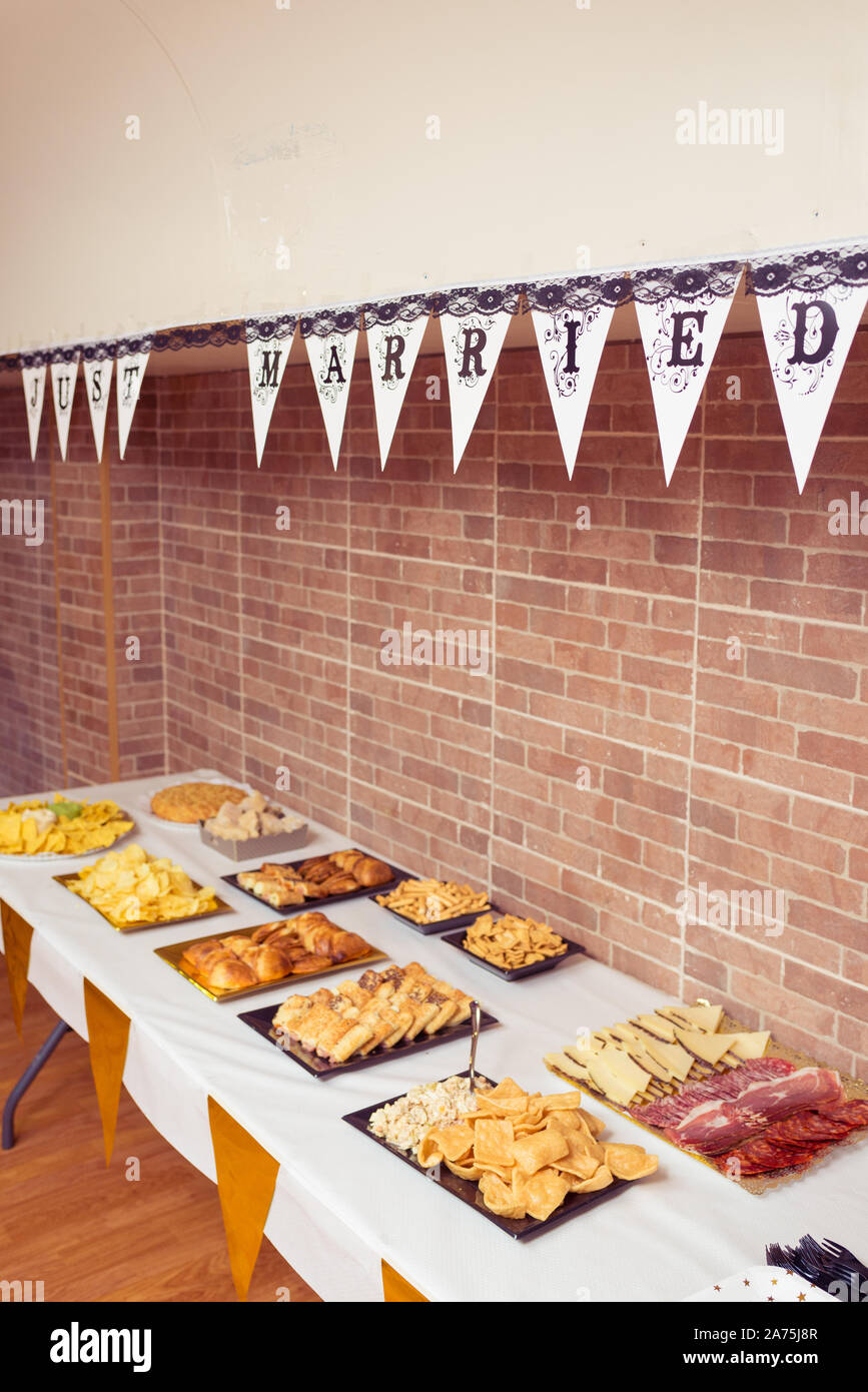 Table full of food at a party Stock Photo - Alamy