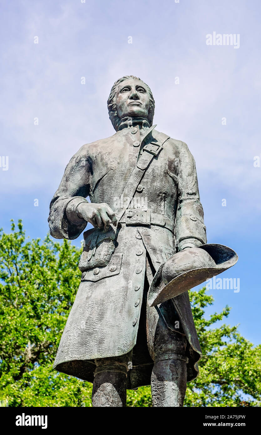 A statue of Pierre Le Moyne d’Iberville faces Beach Boulevard and the ...