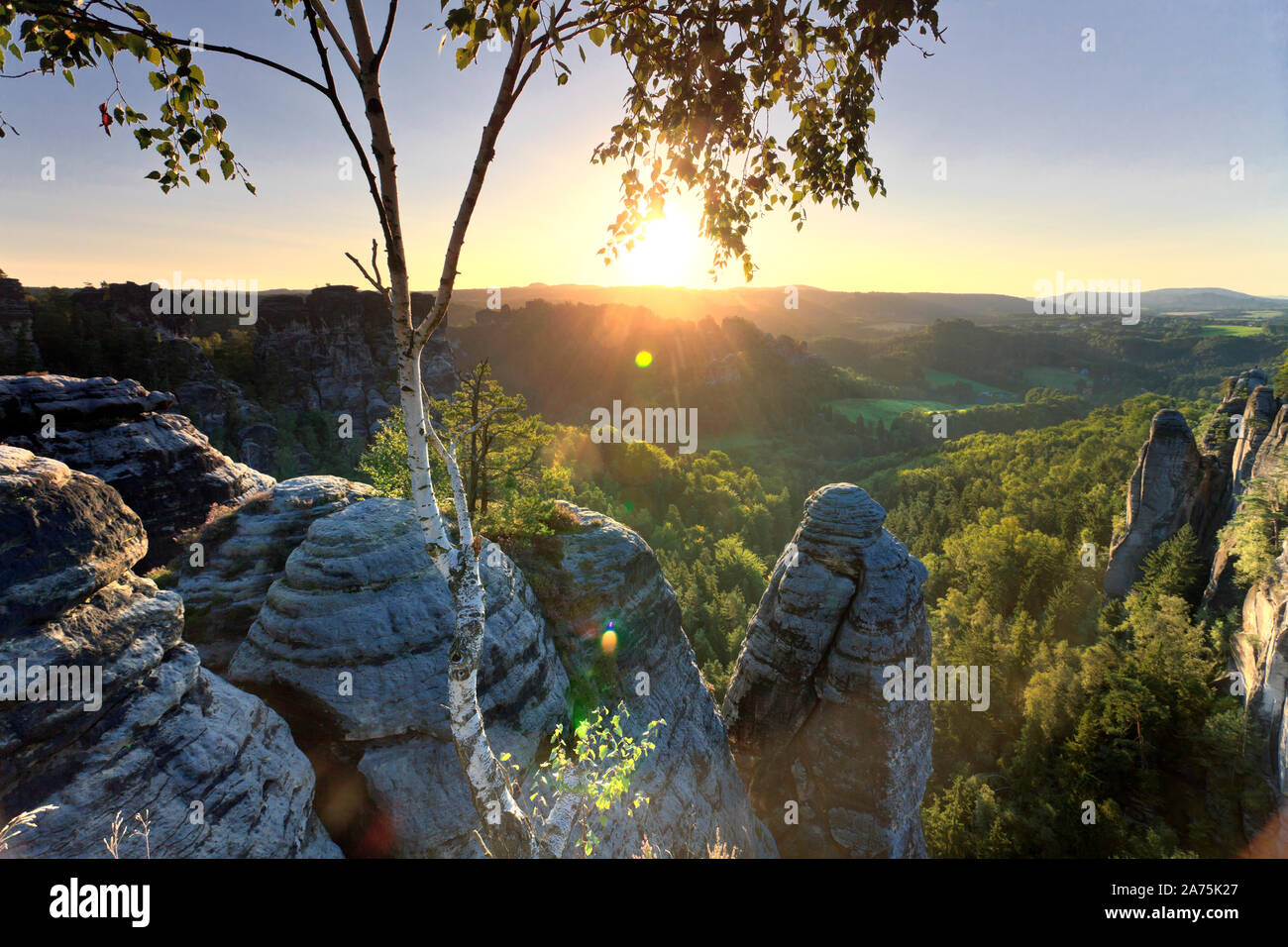 Germany, Saxony, Dresden, Saxon Switzerland National Park (Sachsische schweiz) at dawn Stock Photo