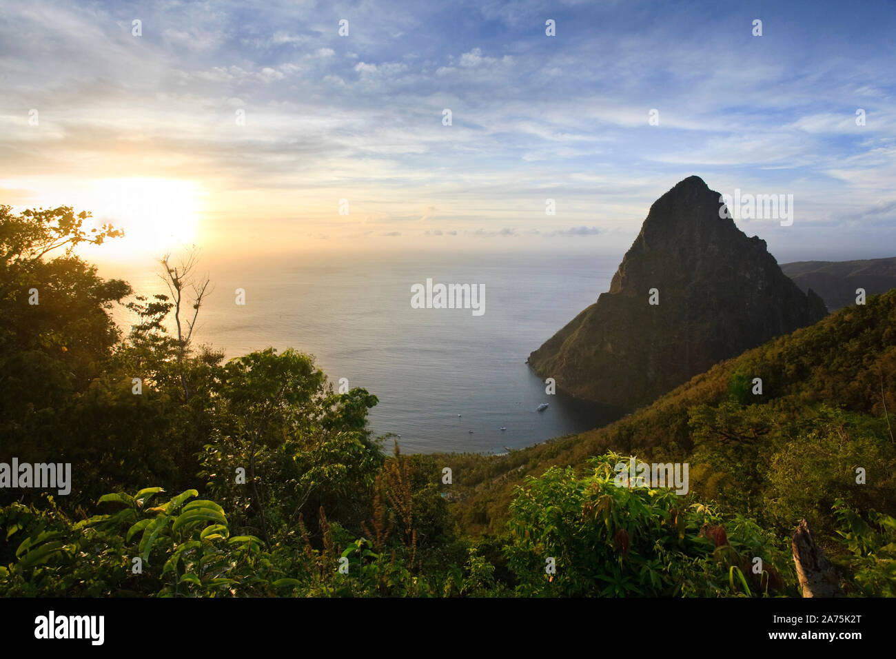 Caribbean, St Lucia, Petit Piton and Anse des Pitons Beach Stock Photo