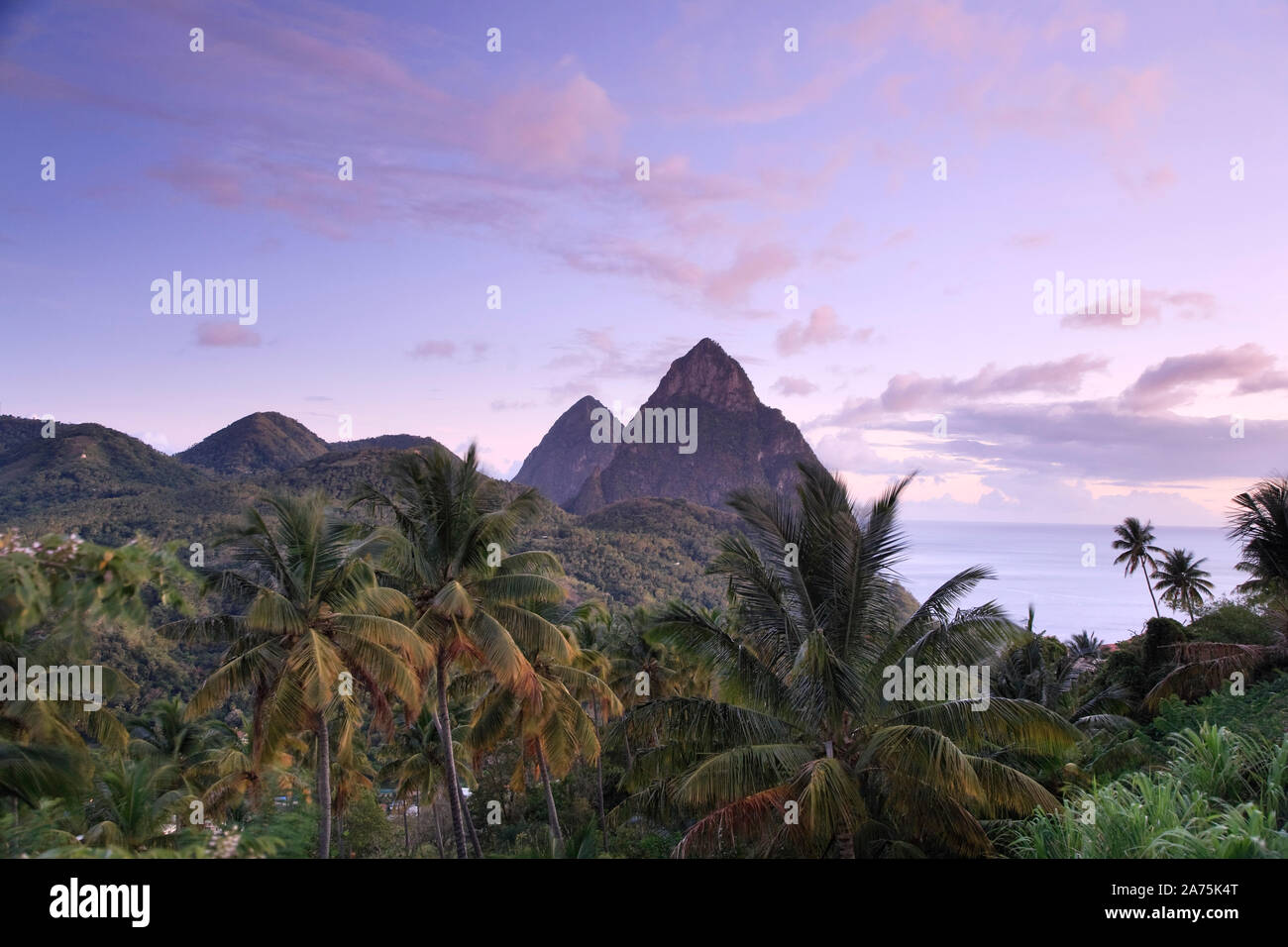 Caribbean, St Lucia, Petit and Gros Piton Mountains (UNESCO World Heritage Site) Stock Photo